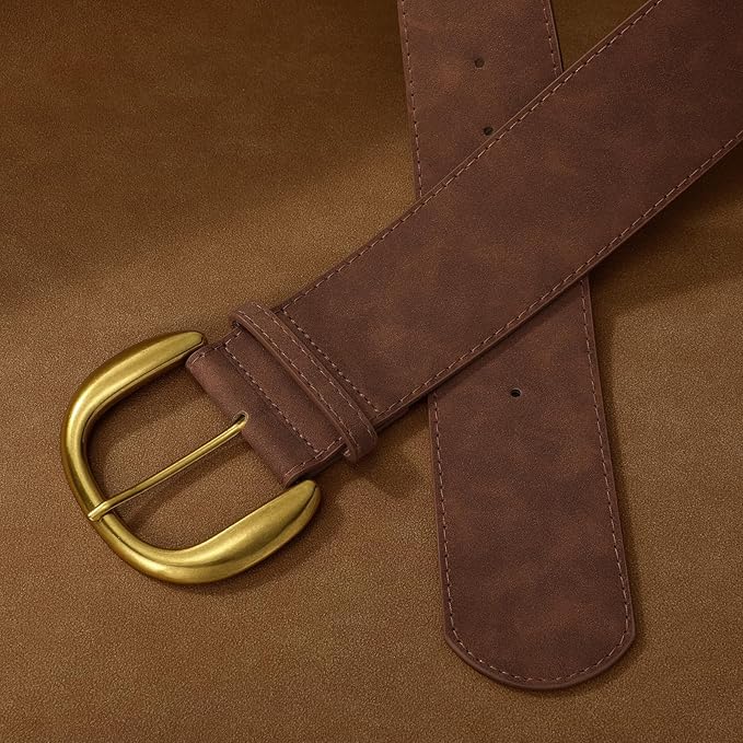 SANSTHS Women Wide Suede Belt for Dresses Jeans Fashion Thick Leather Waist Belts Ladies Chunky Belts