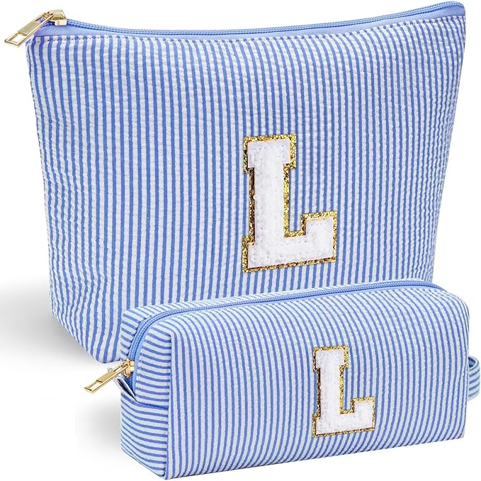 YOOLIFE Initial Makeup Bag | Makeup Bags | Travel Cosmetic Bag | Birthday Gifts for Girls | Teen Girl Gifts Trendy Stuff | Birthday Gifts for 4 5 6 7 8 9 10 11 12 13 Year Old Girls Blue L