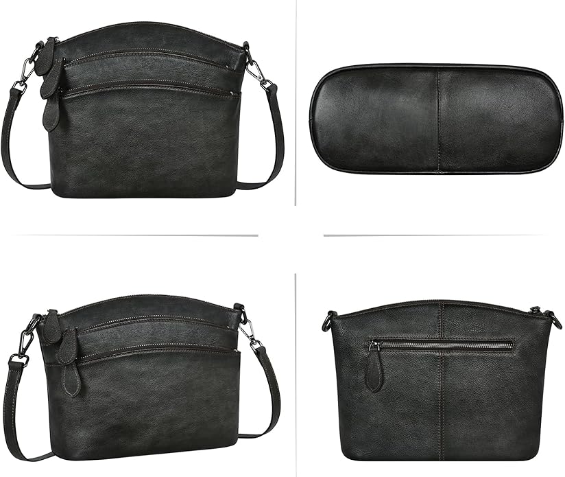 HESHE Crossbody Bags for Women Genuine Leather Purses with Multi-Pockets Vintage Ladies Small Shoulder Satchel Bag