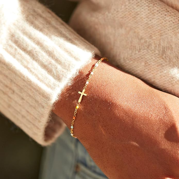 STORYJEWELLERY Christian Gifts for Women, Religious Confirmation and Baptism Gifts, Cross Bracelet for Women, Easter Gift, Encouragement Presents, Christian Jewelry