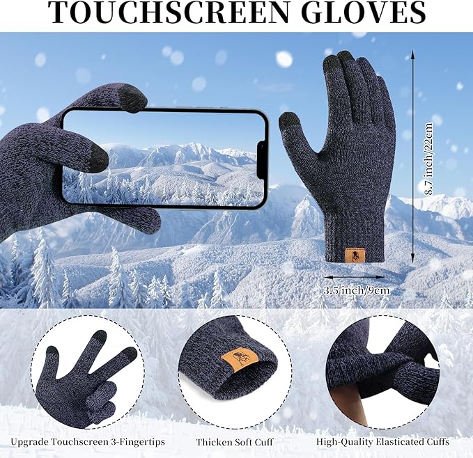 Winter Warm Beanie Hat Touchscreen Gloves Long Scarf Set for Women with Headband, Knit Cap Scarves with Tassel for Women