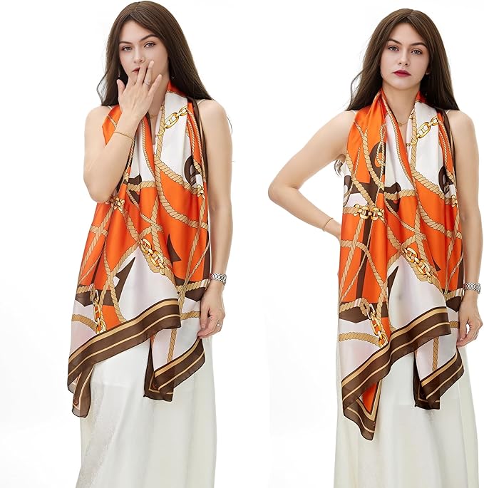 YOUR SMILE Large Mulberry Silk Feeling Long Stain Scarf Lightweight Sunscreen Shawls Wraps for Women
