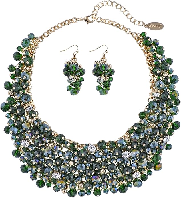 Bocar Fashion Crystal Chunky Collar Statement Necklace Earring Set for Women Gift (NK-10260)