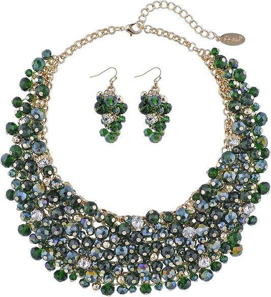 Bocar Fashion Crystal Chunky Collar Statement Necklace Earring Set for Women Gift (NK-10260)