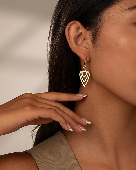 Gold Dangle Earrings for Women, 14K Gold Plated Lightweight Hypoallergenic Teardrop Drop Earrings, Trendy Leverback Minimalist Jewelry for Sensitive Ears Vacation Wear, 7-Styles
