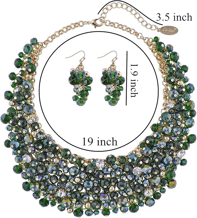 Bocar Fashion Crystal Chunky Collar Statement Necklace Earring Set for Women Gift (NK-10260)