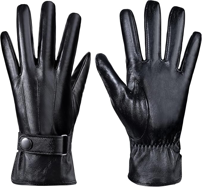 Aegend Winter Gloves Women Leather Gloves, Full Hand Touchscreen Winter Gloves Adjustable Wrist Strap for Driving&Outdoor