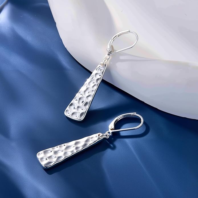 ALEXCRAFT 925 Sterling Silver Dangle Earrings for Women, 14K Gold Plated French Leverback Earrings, Hypoallergenic Lightweight Statement Hammer Square Bar Long Drop Earing for Women Trendy Jewelry