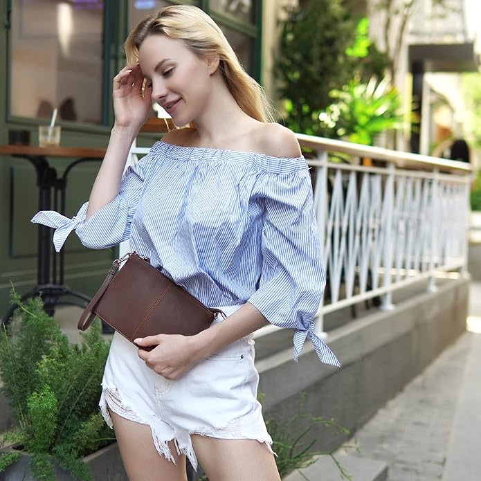 befen Genuine Leather Wristlet Clutch Wallet Purses Small Crossbody Bags for Women with RFID Blocking Card Slots