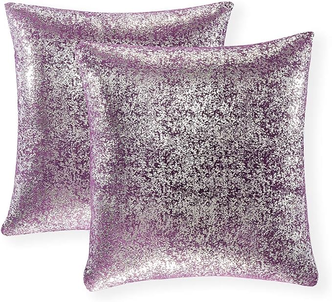Xinrjojo Set of 2, Throw Pillow Covers, Cushion Cases, Decorative Square Pillow Case for Home Sofa Couch Chair Back Seat Bedroom Car, Invisible Zipper, 20 x 20 in (Silver- Lavender Purple)
