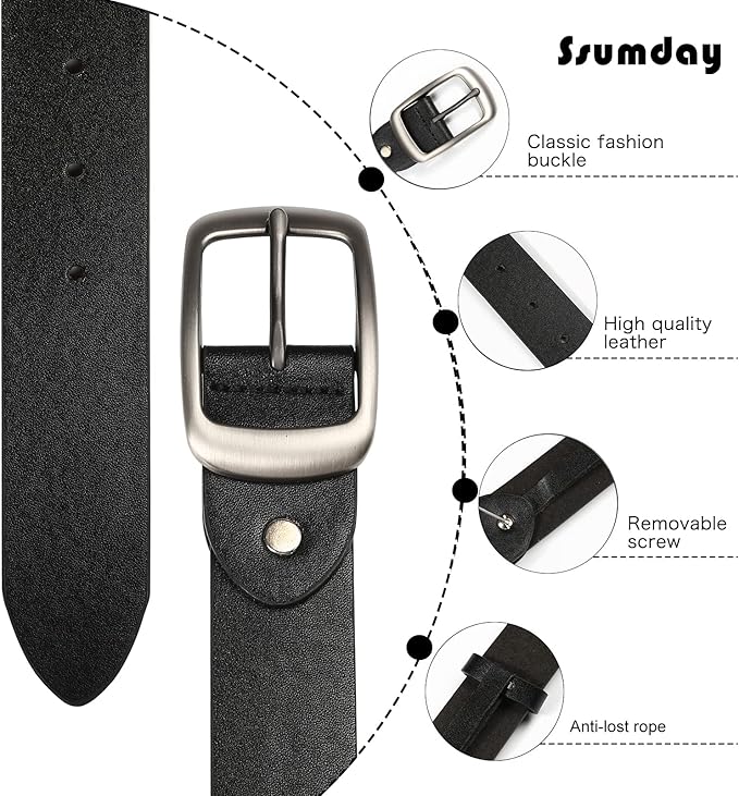Ssumday 2 Pack Women's 1.3" Leather Belt for Jeans Pants Dresses with Retro Alloy Buckle
