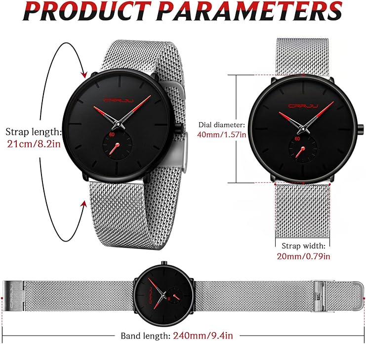 Mens Watches Ultra-Thin Minimalist Waterproof - Fashion Wrist Watch for Men Unisex Dress with Stainless Steel Mesh Band