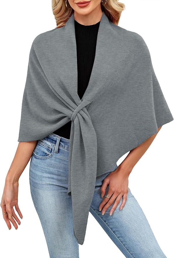 iWoo Women Soft Shawl Wraps kintted Open Front Poncho Sweater for Spring Fall Winter