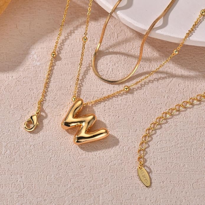 LUCA SMITH Initial Necklaces for Women, Dainty Balloon Bubble Letter, Name Letter Alphabet Pendant Layered Choker Chain Jewelry Gift