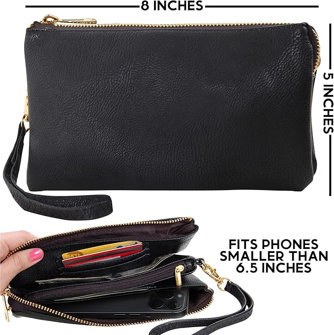 Vegan Leather Wristlet Purse for Women - Small Clutch Purse with Shoulder and Wrist Straps