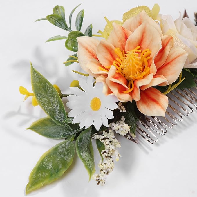 Flower Hair Clip for Women - Elegant Hair Accessory for Wedding, Party & Daily Wear (Orange)