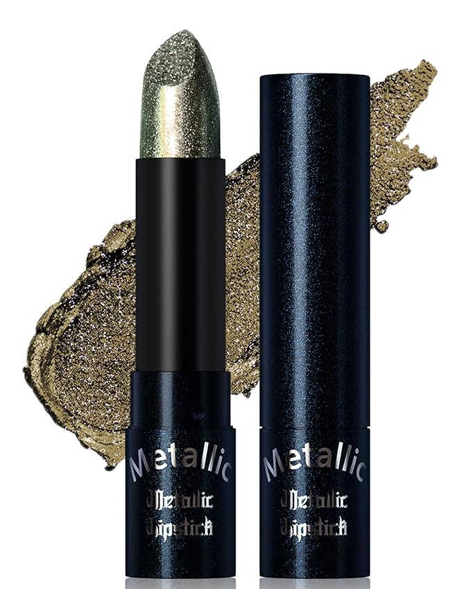Glitter Metallic Green Lipstick Shimmer Lip Stick Long Lasting,Diamond Cream Shimmer Nude Tinted Lip Gloss High Pigmented,Metallic Matte Red Lipcolor Stain Women Christmas Non Stick Lips Makeup-15