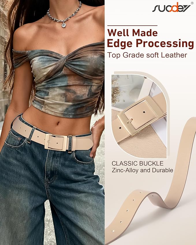 SUOSDEY Fashion Womens Leather Belts,Wide Waist Belt with Pin Buckle for Jeans Pants Dresses,1.5" width