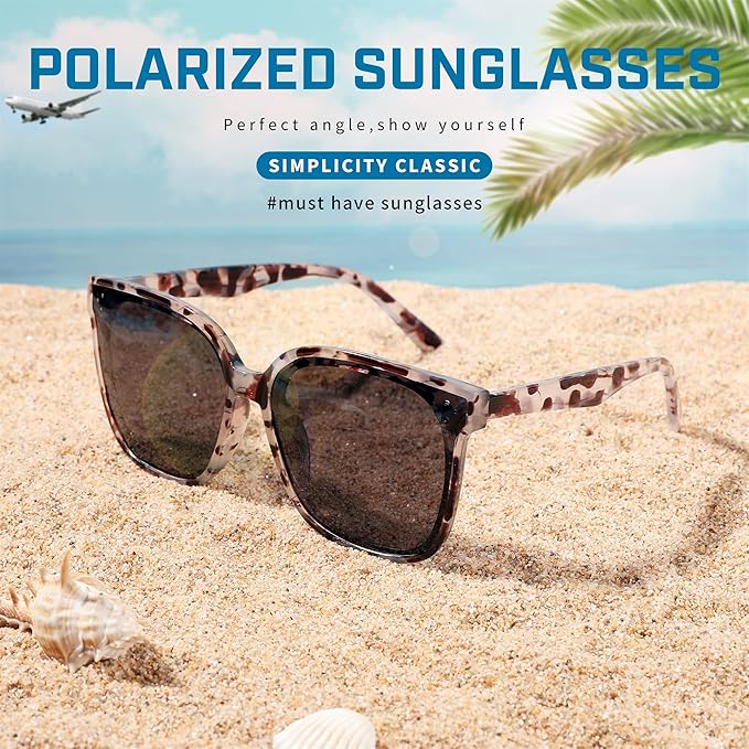 FEISEDY Oversized Polarized Sunglasses - UV400 Protection, Square Fashion Sun Glasses for Outdoor & Daily B2600
