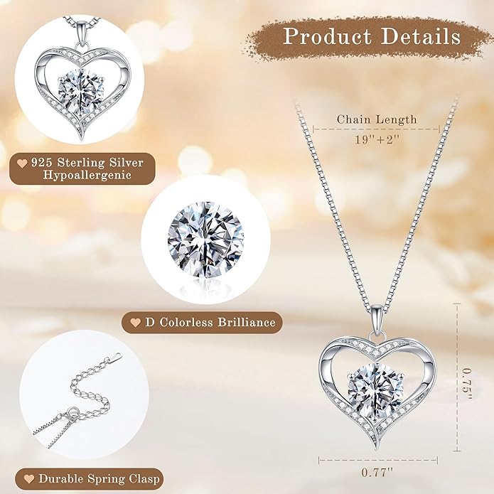 MOOSEA Valentines Day Gifts for Her, 1-3ct D Color VVS1 925 Sterling Silver Anniversary Birthday Gifts for Women Wife Girlfriend Jewelry Moissanite Necklace