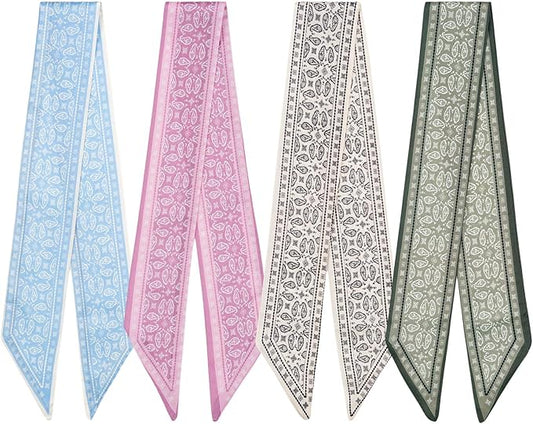 4 Pack Purse Scarf Handbags Skinny Twill Hair Scarves Narrow Neck Scarf Band Women Fashion Accessories Bag Charms
