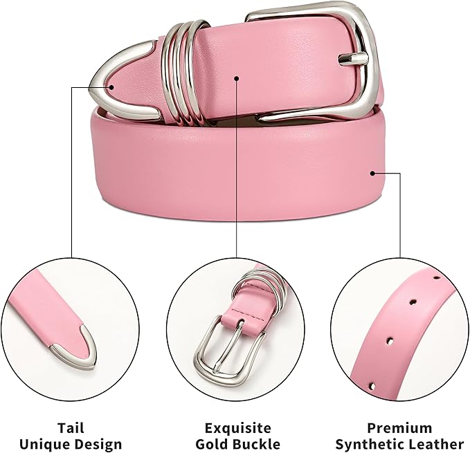 Women's Leather Belts with Gold Buckle Fashion Leather Waist Belt Elegant Ladies Belts for Jeans Dress & Casual Wear
