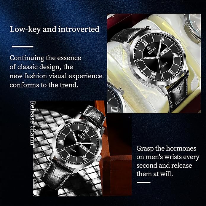 Watch Men,Big Face Watch for Men,Leather Band Wrist Man Watches,Classic Date Day Watches Mens Analog Waterproof Relojes para Hombres Blue/Gray/White/Black Dial