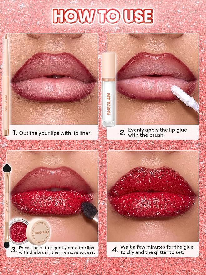 SHEGLAM Lip Dazzler Glitter Kit Long-Lasting Glitter Lip Gloss Sexy Super Stay Non-Sticky Shiny Liquid Kit Lipstick Y2K-Curtain Call