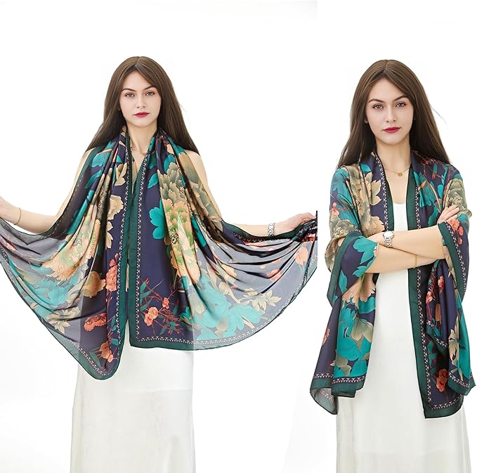 YOUR SMILE Large Mulberry Silk Feeling Long Stain Scarf Lightweight Sunscreen Shawls Wraps for Women