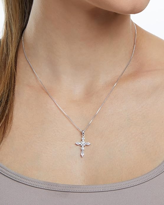 Milla 14K Gold Plated Cross Necklace for Women, Silver Cross Necklaces for Women, 18 inches Chain with Cross Pendant