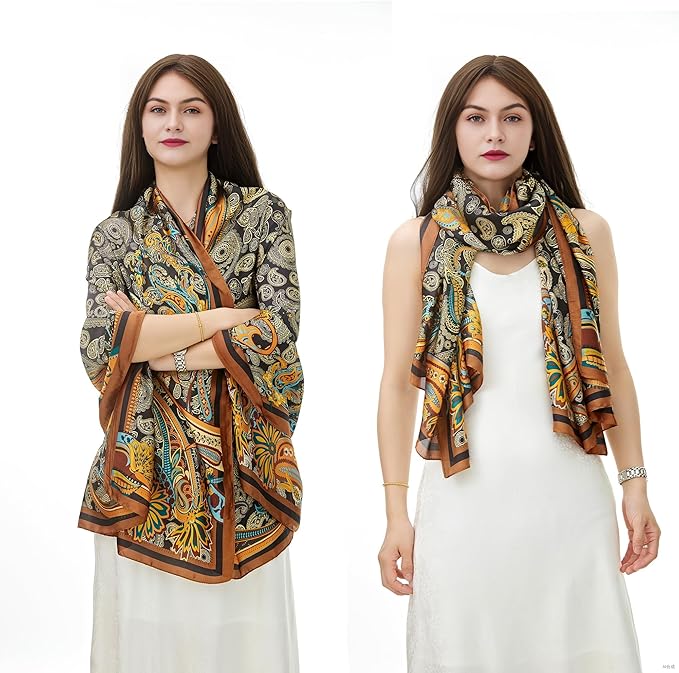 YOUR SMILE Large Mulberry Silk Feeling Long Stain Scarf Lightweight Sunscreen Shawls Wraps for Women
