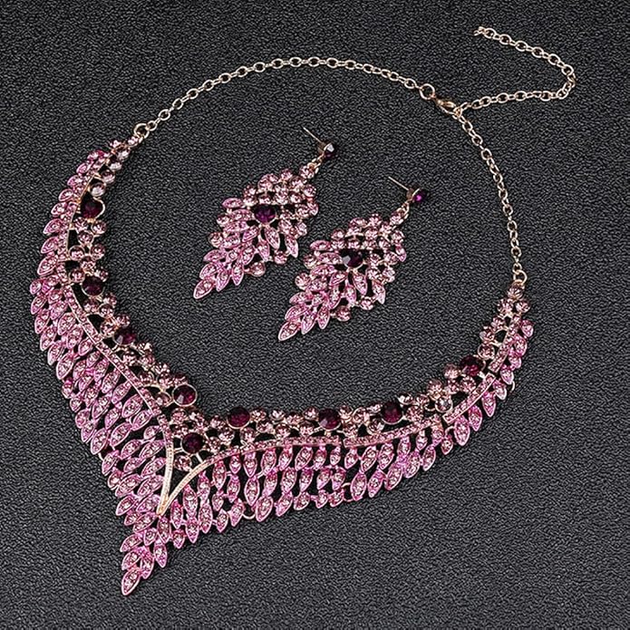 Wedding Bridal Jewelry Set Crystal Rhinestone Statement Necklace Vintage Collar Necklace Dangle Earrings Set for Women
