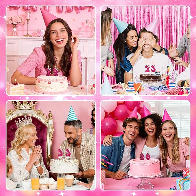 Hot Pink Birthday Candles Crown Number 5 Candle Birthday Party Decorations Cake Topper Cupcake Decor for Anniversary Celebrations Supplies