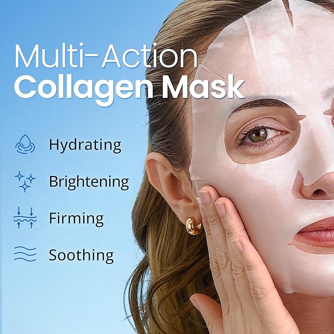 Ebanel 10 Pack Collagen Face Mask with Hyaluronic Acid, Vitamin C, Peptide, Aloe, Instant Brightening Hydrating Face Masks Skincare Korean Sheet Mask, Skin Firming, Lifting Anti Aging Facial Masks