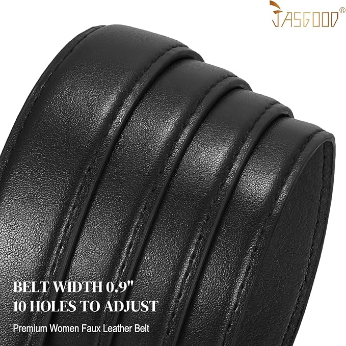 JASGOOD Women Leather Belt Fashion Ladies Skinny Leather Waist Belt for Pants Jeans Dress with Gold Buckle