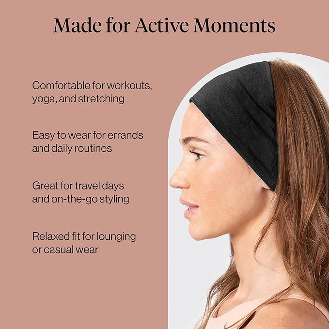 Kitsch Wide Headbands for Women - Fashion Sports Headband for Workout, Yoga, Gym, Running, Exercise | Stretchy Head Bands | Ideal Gifts for Women - Black and Camel, 2pcs