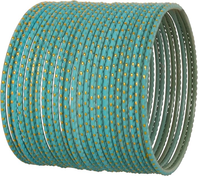 Touchstone Indian Bollywood Trending Fashion Handcrafted Beautifully Trimmed Edges Textured Golden Dots Designer Jewelry Bangle Bracelets. Set of 24 for Women.