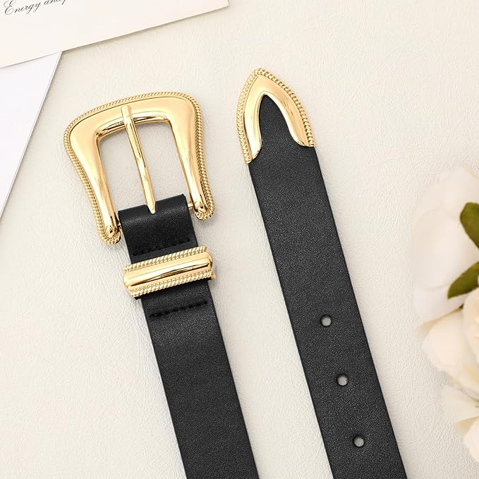 Genuine Leather Belt for Women - Silver Buckle Strap for Jeans & Dresses