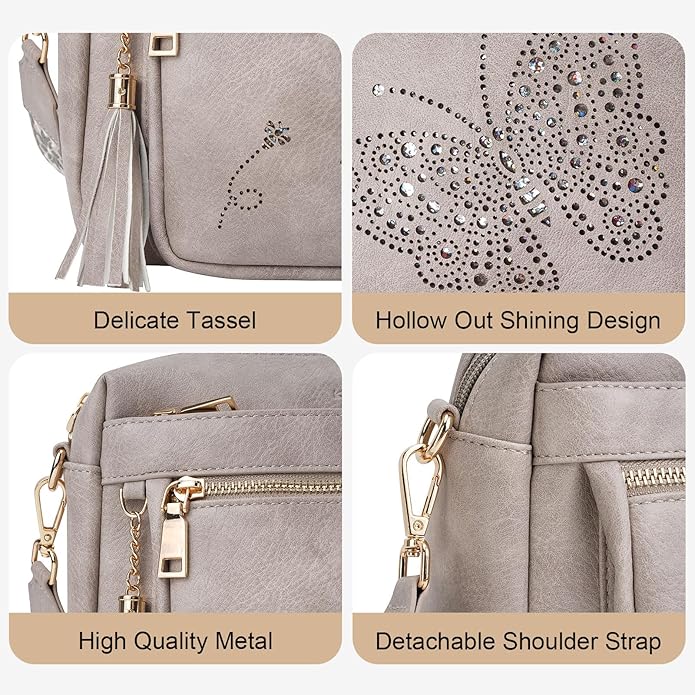Crossbody Bags for Women Trendy Leather Crossbody Purse Shoulder Handbags Butterfly Design