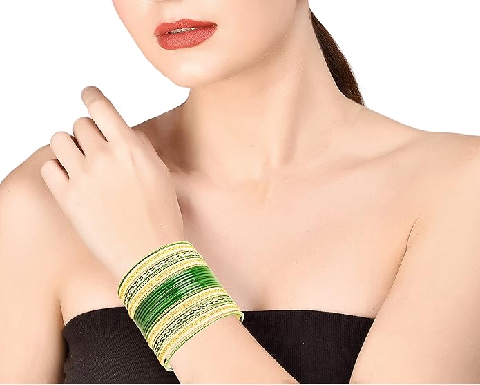 Touchstone Indian Metal Bangles for Women Gold Alloy Bracelets desi 2 Dozen Bangle Collection Bollywood Women's Jewelry Set Multi Stacking Wide Chunky Textured Golden Set of 24 in Gold or White Tone