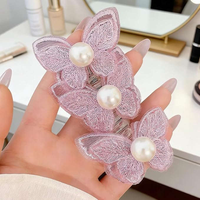 4PC Pearl Butterfly Telephone Wire Hair Ties – Spiral Elastic Bubble Ponytail Hair Bands for Women & Girls, No Damage, Soft & Stretchy Hair Accessories for High Ponytails and Braids (set-G)