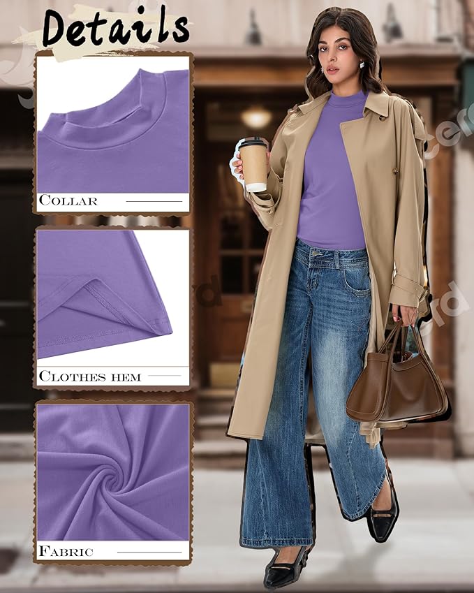 Ficerd 3 Pack Women's Mock Turtleneck Shirts, Long Sleeve Mock Neck Pullover Tops Slim Fitted Stretch Undershirt Tee Blouse