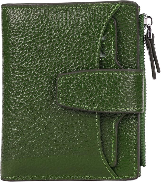 AINIMOER Women's RFID Blocking Leather Small Compact Bi-fold Zipper Pocket Wallet Card Case Purse with id Window