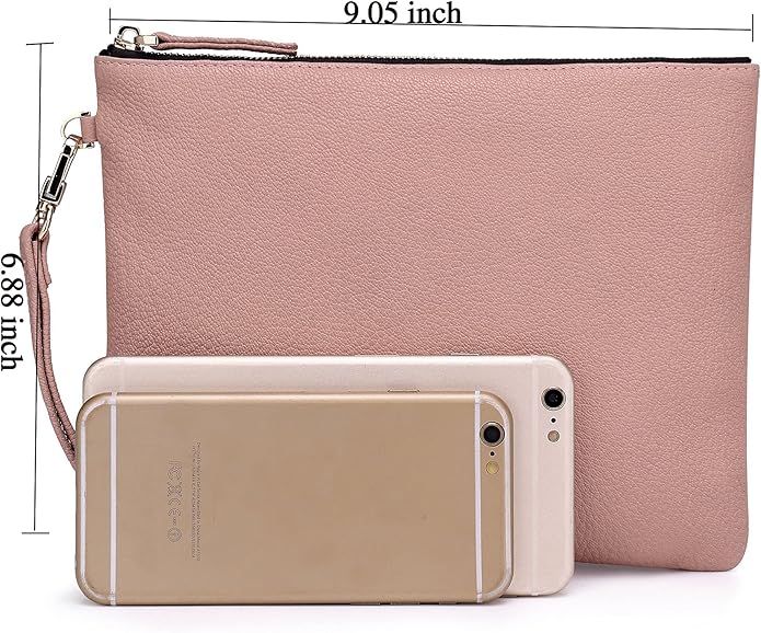 DORIS&JACKY Lambskin Leather Wristlet Clutch Purse for Women Soft Designer Slim Cell Phone Pouch Bag with Detachable Strap