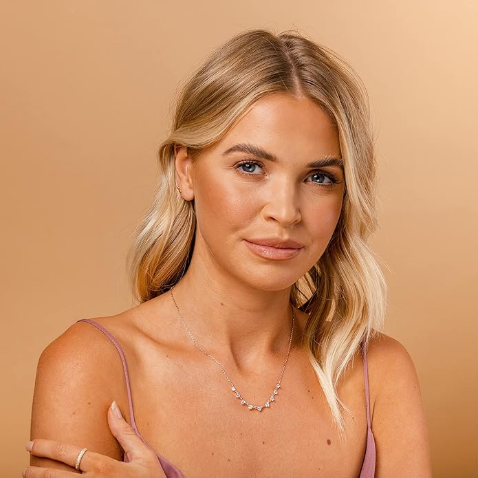 PAVOI 14K Gold Plated Station Necklace - Simulated Diamond Layering Necklaces - Womens CZ Chain