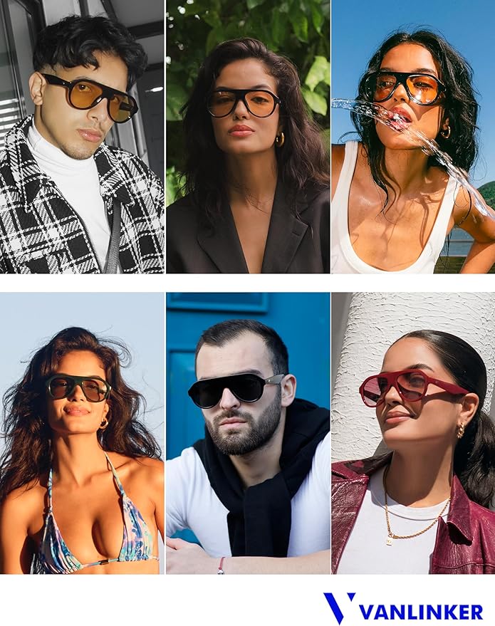 VANLINKER Retro Aviator Polarized Sunglasses for Men Women Trendy 70s Vintage Plastic Frame Sun Glasses VL9750
