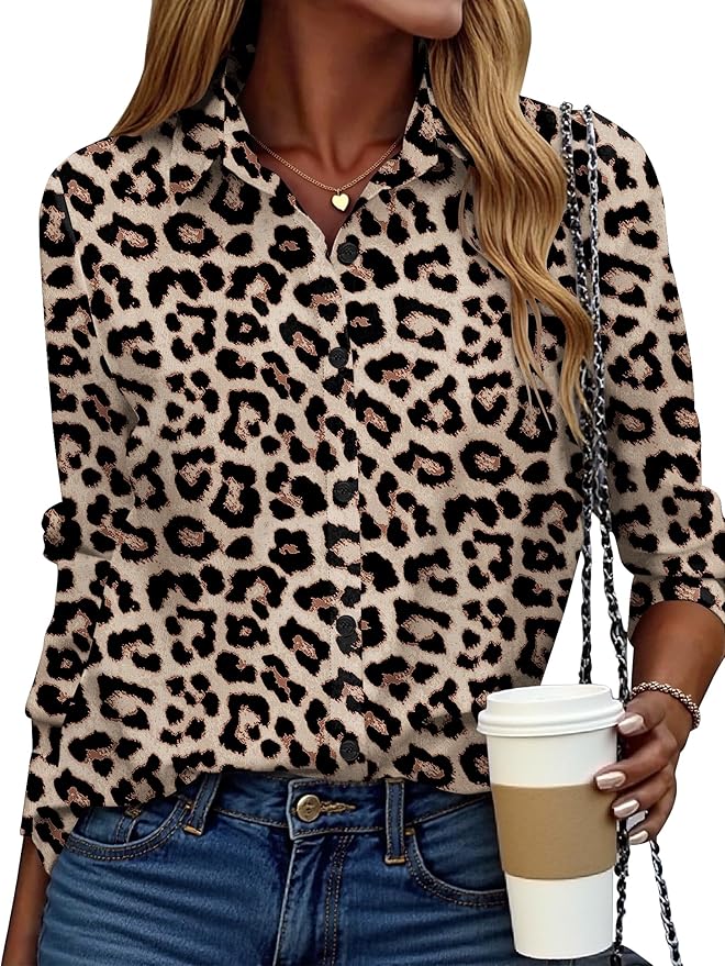 ZEAGOO Button Down Shirt for Women Long Sleeve Blouses Floral Printed Tops Business Casual Work Outfits S-XXL