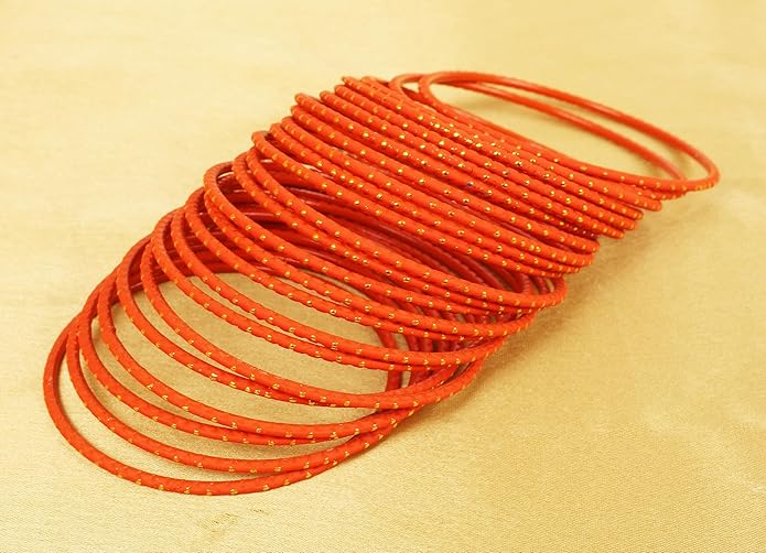 Touchstone Indian Bollywood Trending Fashion Handcrafted Beautifully Trimmed Edges Textured Golden Dots Designer Jewelry Bangle Bracelets. Set of 24 for Women.