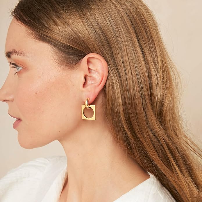 MUYAN Gold Silver Geometric Drop Dangle Earrings for Women Brushed Link Square Dangle Earrings Trendy Jewelry