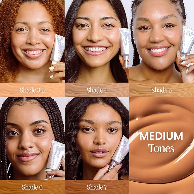 Naked Sundays BeautyScreen™ SPF 50 Peptide Foundation Tint – Tinted Sunscreen & Skincare Makeup with Zinc Oxide, Niacinamide – Lightweight Natural Coverage, 7 Tan Toffee, 1.01 oz